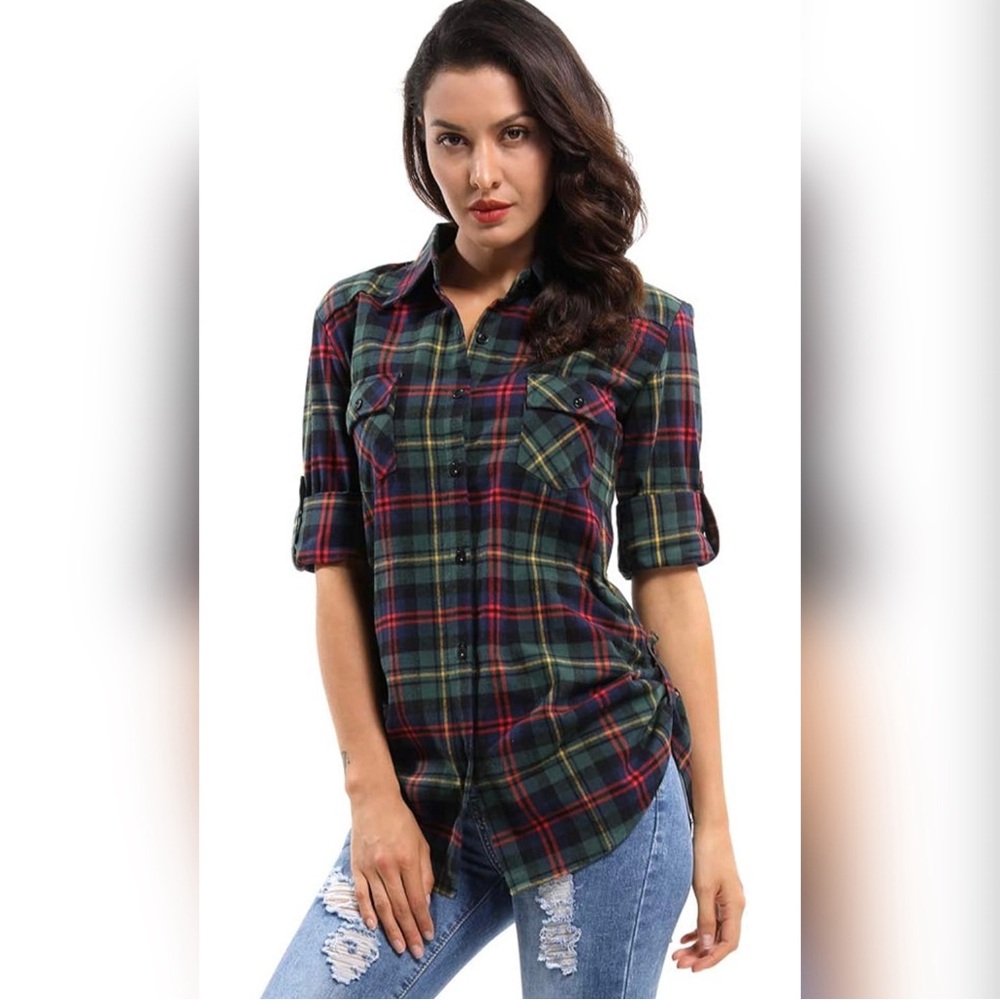 OCHENTA Women’s long sleeve button down flannel shirt *Size X Small*